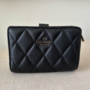 Kate Spade Carey Black Wallet NWOT Medium Bifold Quilted Leather